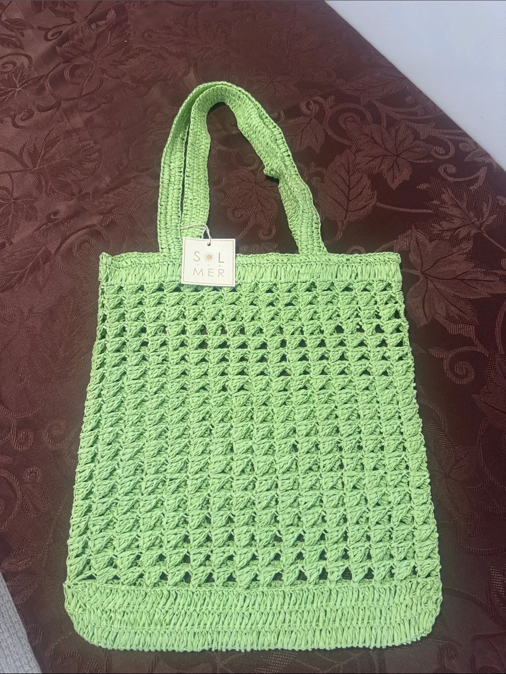 Collection XIIX Lime Green Straw Bag